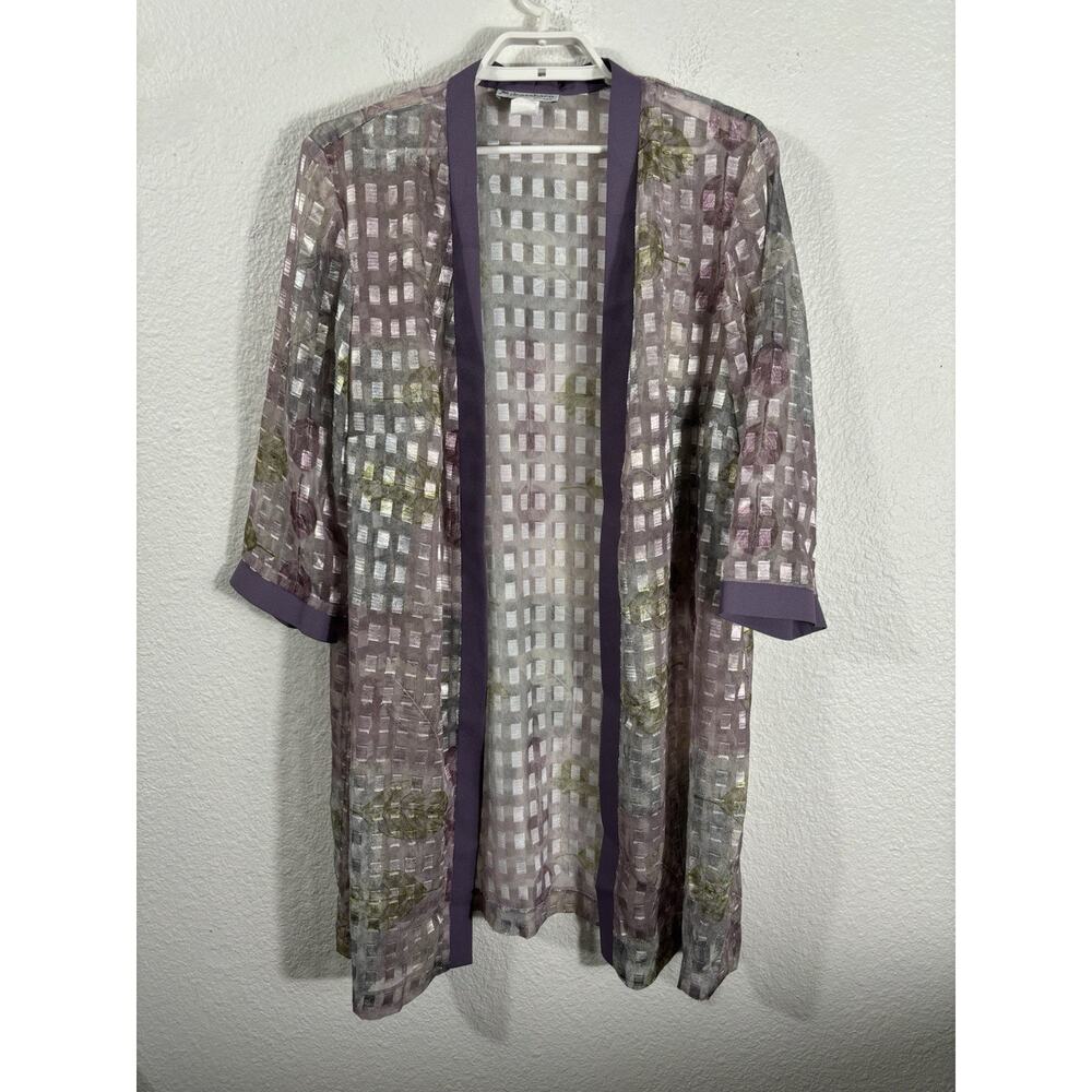 Vintage Dress‎ Barn Woman Duster Plus Size 18W Purple Sheer Geometric 3/4 Sleeve